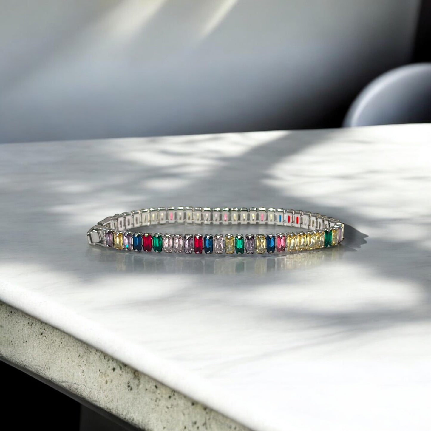 Tennis Rainbow Rectangular Bracelet