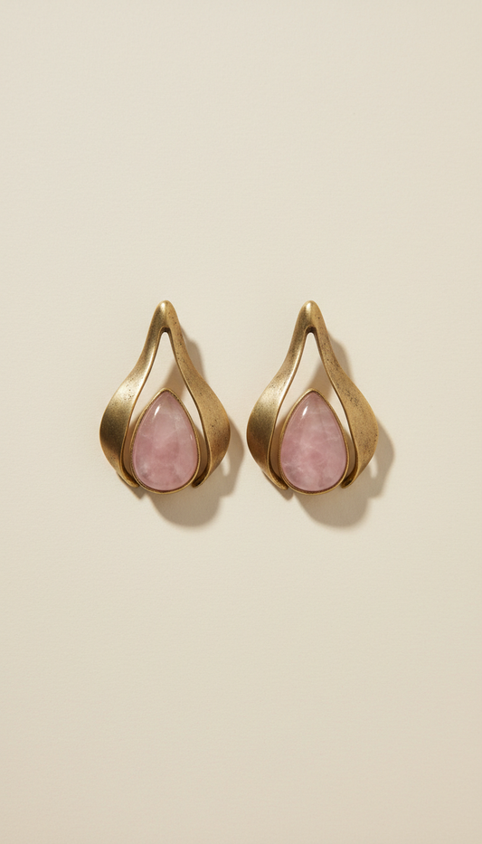 Organic Brass Drop Earrings with Rose Quartz
